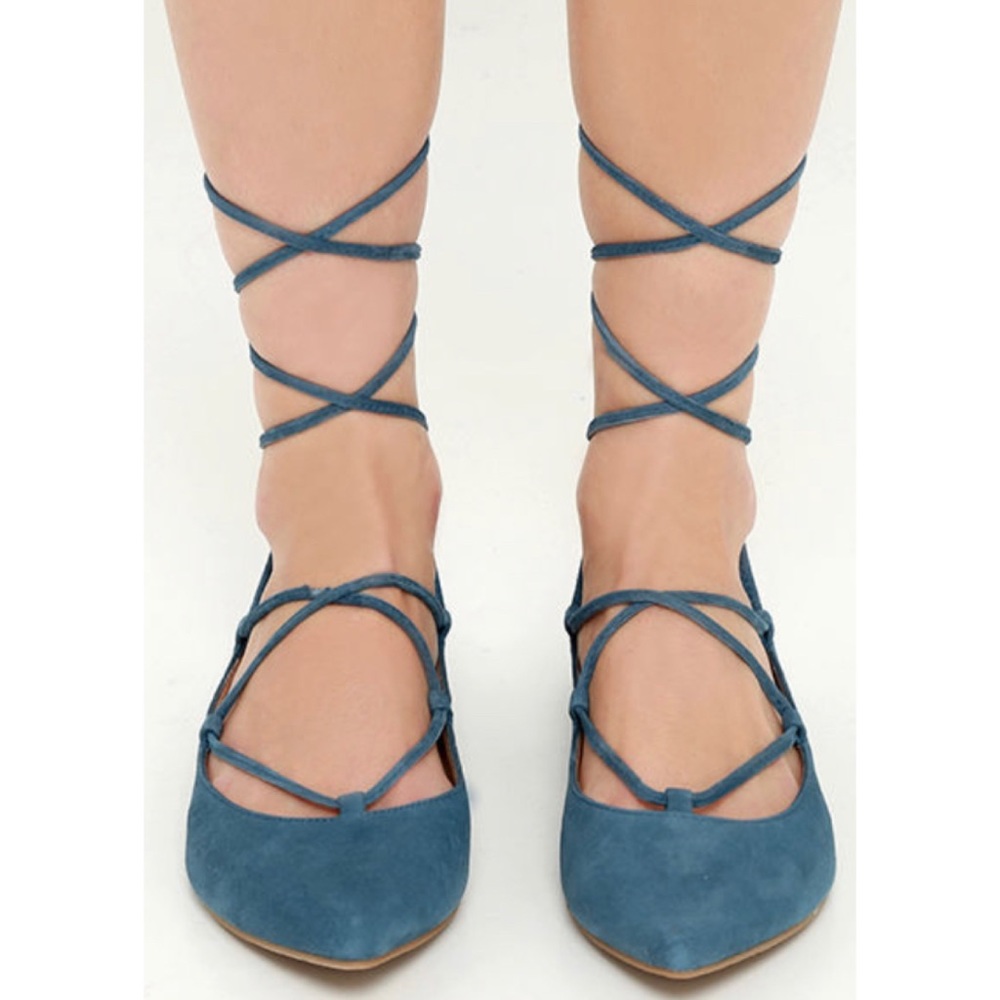 Steve Madden Eleanorr Blue Suede Ankle Wrap Flats
